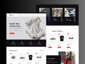 Mockup of a modern e-commerce website design showcasing clothing and accessories, with a clean layout and product highlights.